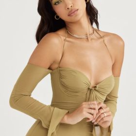 Naomi Olive Halter Midi Dress - Image 11