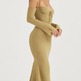 Naomi Olive Halter Midi Dress - Image 12