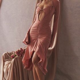 Reine Rose Real Silk Ruffle Midi Dress - Image 15