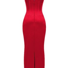 Shani Red Satin Corset Maxi Dress - Image 4