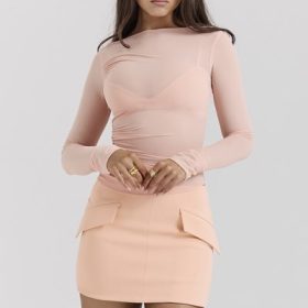 Floria Sorbet Gathered Long Sleeve Top With Bra - Image 5