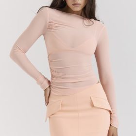 Floria Sorbet Gathered Long Sleeve Top With Bra - Image 6
