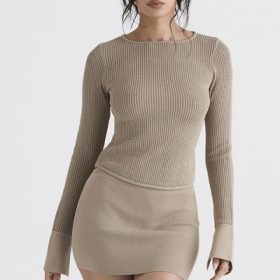 Mariella Taupe Knit Mini Skirt - Image 5