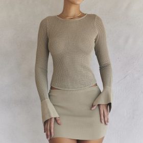 Mariella Taupe Knit Mini Skirt - Image 6