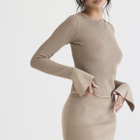 Mariella Taupe Knit Mini Skirt - Image 11