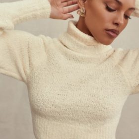 Nyala Cream Soft Boucle Knit Cropped Sweater - Image 5