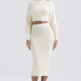 Nyala Cream Soft Boucle Knit Cropped Sweater - Image 6