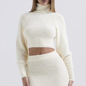 Nyala Cream Soft Boucle Knit Cropped Sweater - Image 9