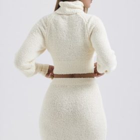 Nyala Cream Soft Boucle Knit Cropped Sweater - Image 12