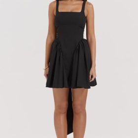 Florianne Black Bow Mini Dress - Image 7