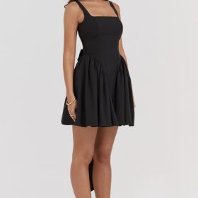 Florianne Black Bow Mini Dress - Image 9