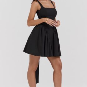Florianne Black Bow Mini Dress - Image 11