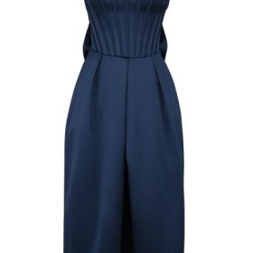 Bellina Midnight Blue Strapless Detachable Bow Midi Dress - Image 2