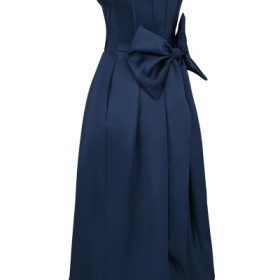 Bellina Midnight Blue Strapless Detachable Bow Midi Dress - Image 3