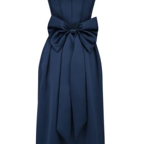 Bellina Midnight Blue Strapless Detachable Bow Midi Dress - Image 4