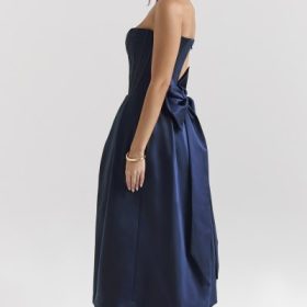 Bellina Midnight Blue Strapless Detachable Bow Midi Dress - Image 5