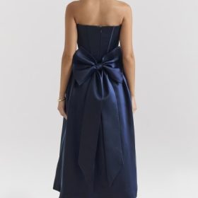 Bellina Midnight Blue Strapless Detachable Bow Midi Dress - Image 9