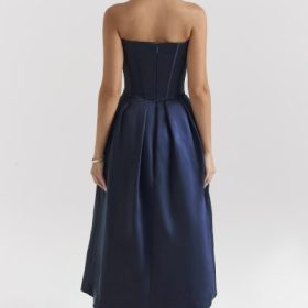 Bellina Midnight Blue Strapless Detachable Bow Midi Dress - Image 11