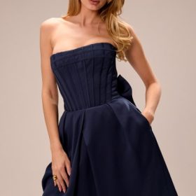 Bellina Midnight Blue Strapless Detachable Bow Midi Dress - Image 12