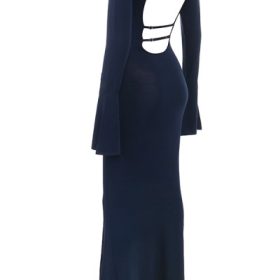 Christiane Midnight Blue Silky Knit Maxi Dress - Image 3