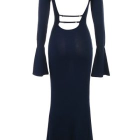 Christiane Midnight Blue Silky Knit Maxi Dress - Image 4