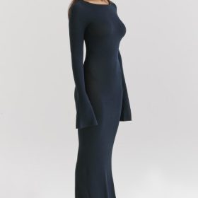 Christiane Midnight Blue Silky Knit Maxi Dress - Image 9