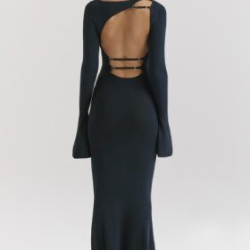Christiane Midnight Blue Silky Knit Maxi Dress - Image 10
