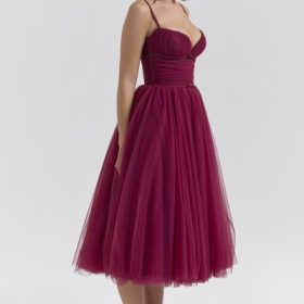 Countess Cabernet Tulle Midi Dress