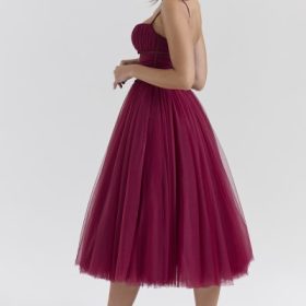 Countess Cabernet Tulle Midi Dress - Image 2
