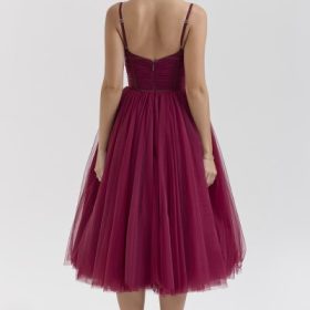 Countess Cabernet Tulle Midi Dress - Image 3