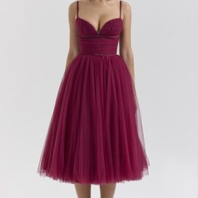 Countess Cabernet Tulle Midi Dress - Image 4