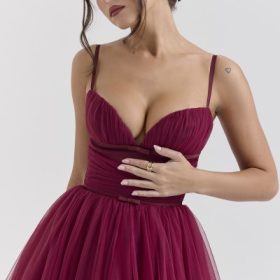 Countess Cabernet Tulle Midi Dress - Image 5