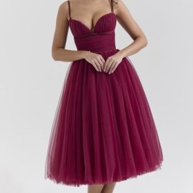 Countess Cabernet Tulle Midi Dress - Image 6