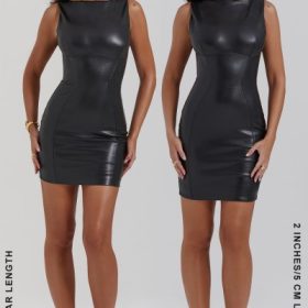 Leola Black Vegan Leather Mini Dress - Image 15