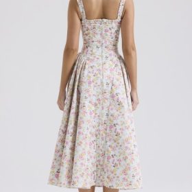 Dorothy Pale Blue Meadow Print Cotton Midi Sundress