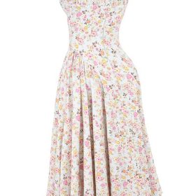 Dorothy Pale Blue Meadow Print Cotton Midi Sundress - Image 3
