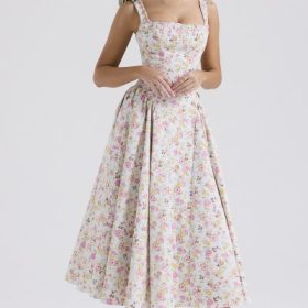 Dorothy Pale Blue Meadow Print Cotton Midi Sundress - Image 5