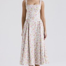 Dorothy Pale Blue Meadow Print Cotton Midi Sundress - Image 6