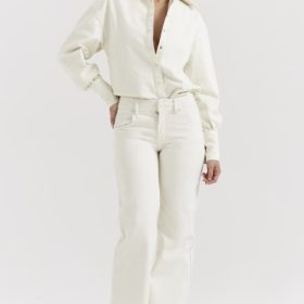 Marli Ivory Wide Leg Flared Jeans - Image 5