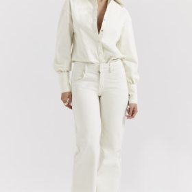 Marli Ivory Wide Leg Flared Jeans - Image 8
