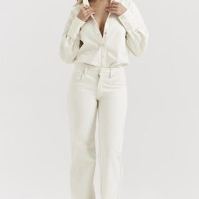 Marli Ivory Wide Leg Flared Jeans - Image 9