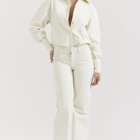 Marli Ivory Wide Leg Flared Jeans - Image 11