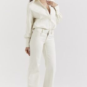 Marli Ivory Wide Leg Flared Jeans - Image 12