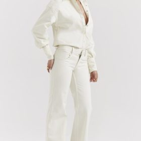 Marli Ivory Wide Leg Flared Jeans - Image 13