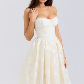 Saige Vintage Cream Floral Strapless Mini Dress - Image 8