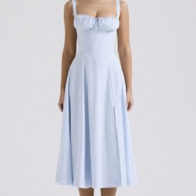 Carmen Soft Blue Cotton Bustier Sundress - Image 5