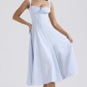 Carmen Soft Blue Cotton Bustier Sundress - Image 7