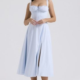Carmen Soft Blue Cotton Bustier Sundress - Image 8