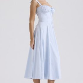 Carmen Soft Blue Cotton Bustier Sundress - Image 9