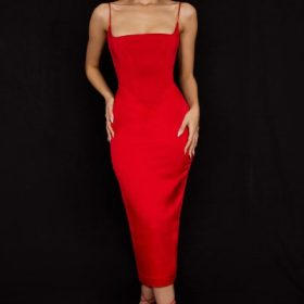 Anais Scarlet Satin Corset Midi Dress - Image 8